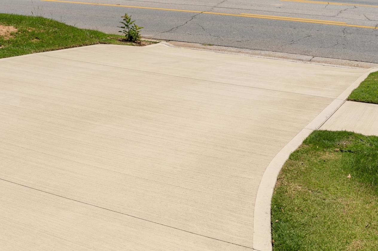 Newly replaced concrete driveway by Mark's Foundations.